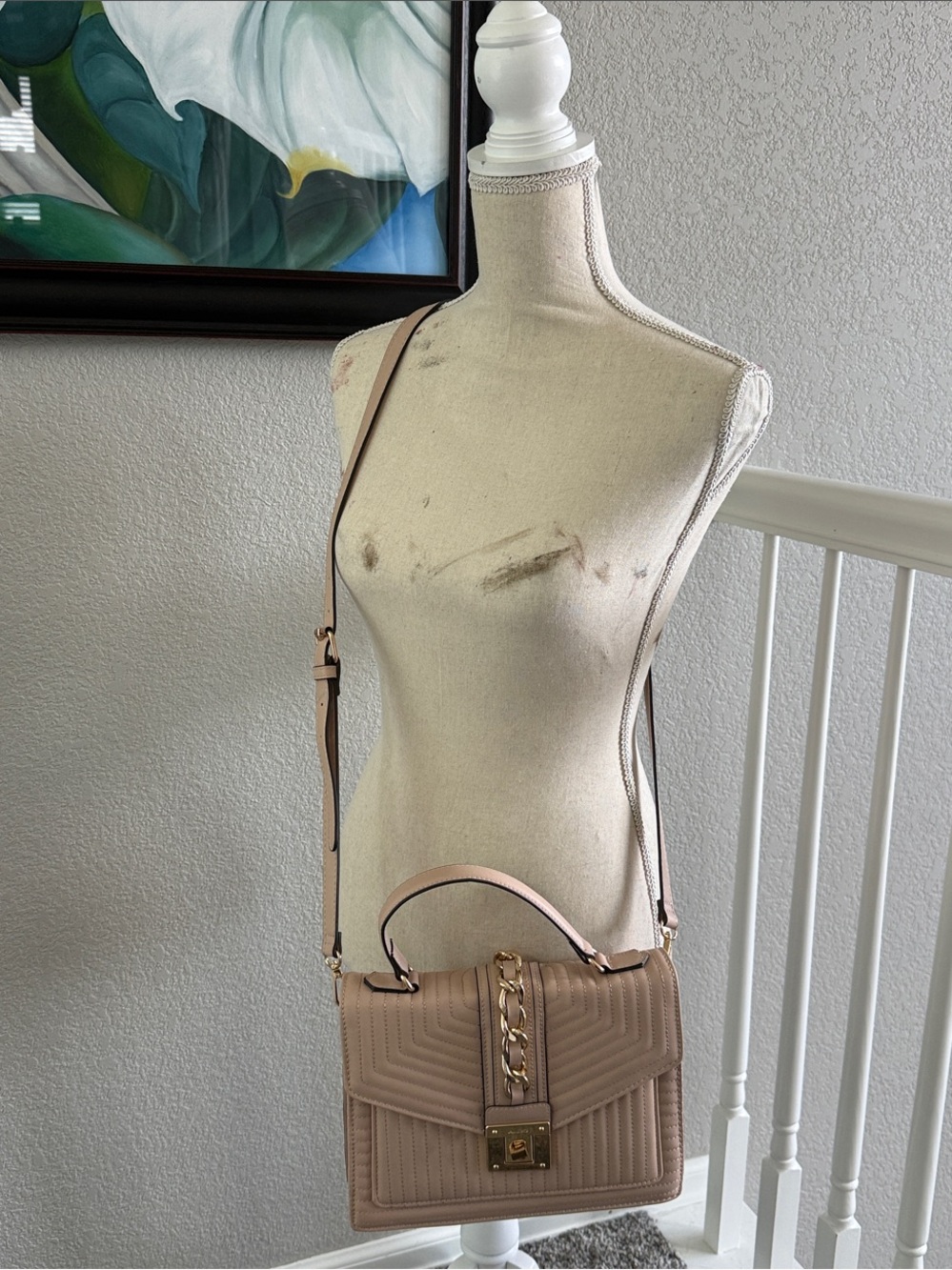 ALDO Blush Pink Quilted Top Handle Crossbody Satchel Bag